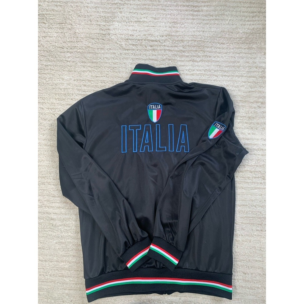 Italia Mens L Black Soccer Track Jacket Italy Crest Full Zip Warm Up NWOT Retro - Picture 10 of 13
